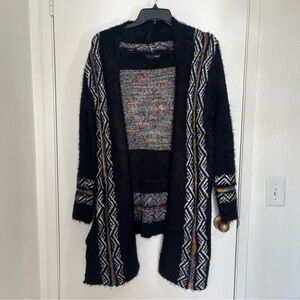 On Blue Southwestern Aztec Black Multicolor Sweater Cardigan Women’s Large Boho